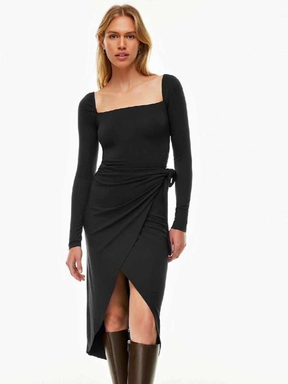 Aritzia Saturn Longsleeve Midi Dress Black Wrap Dress